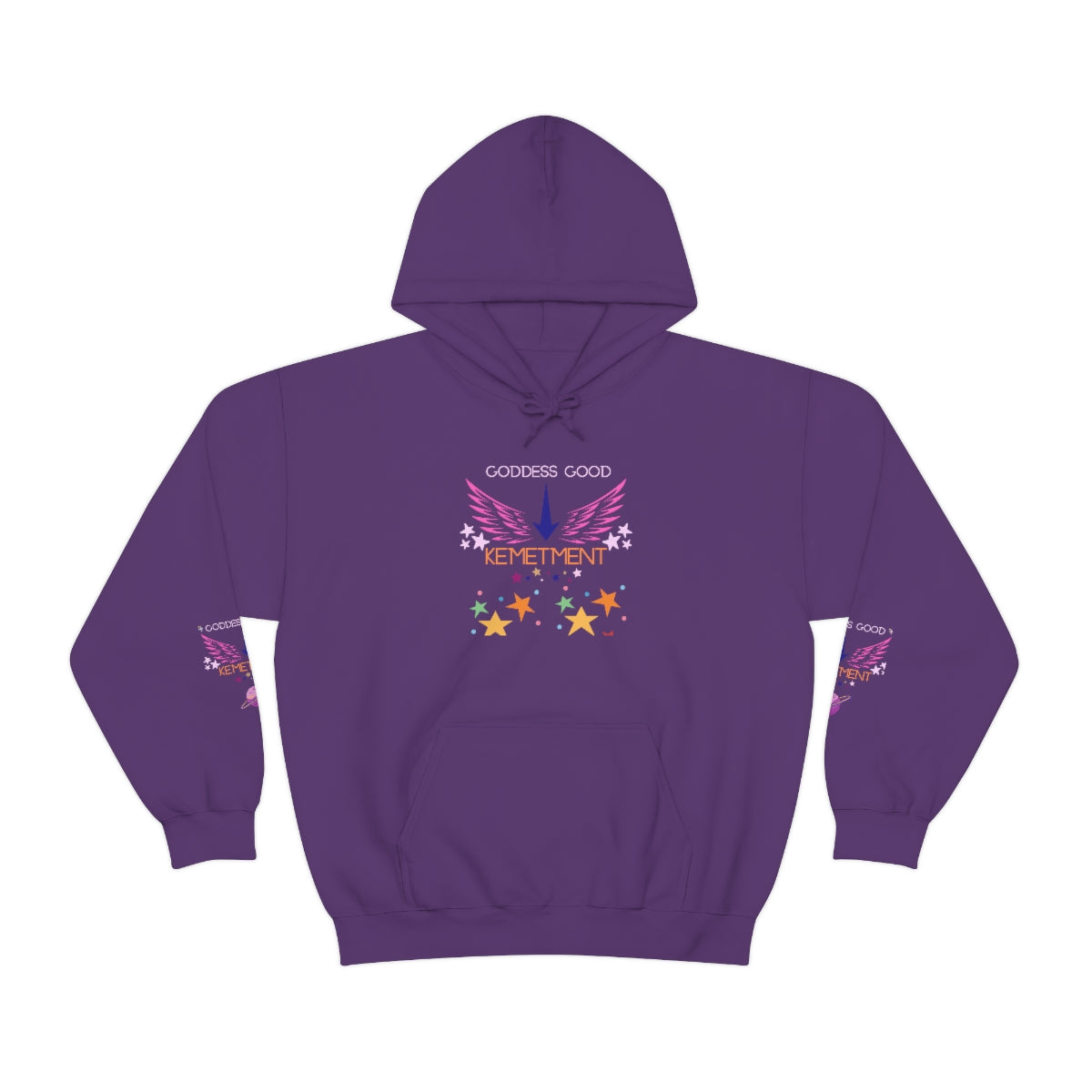 GODDESS GOOD DOUBLE SIDED Heavy Blend™ Hooded Sweatshirt with arm logos on both sleeves