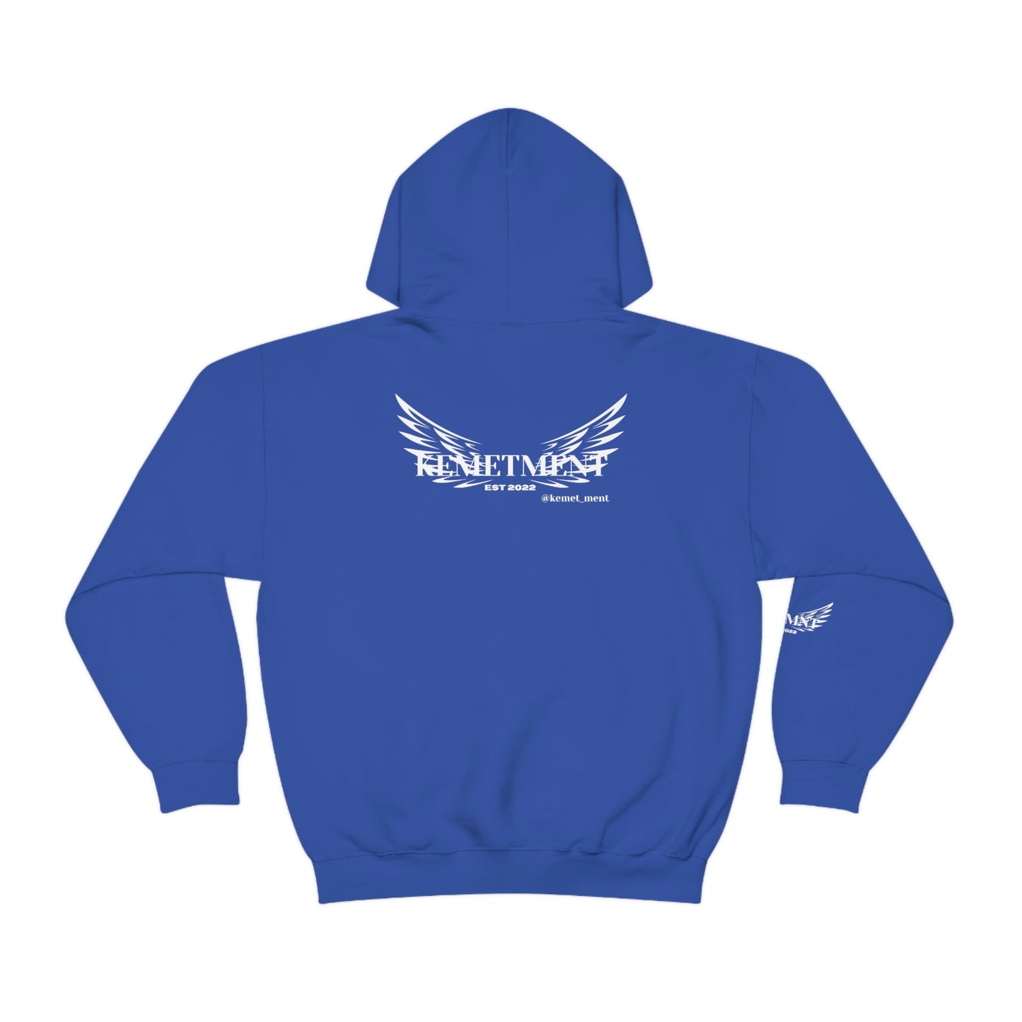 WINGED KEMETMENT Double sided with right arm arrows and winged decal Unisex Heavy Blend™ Hooded Sweatshirt