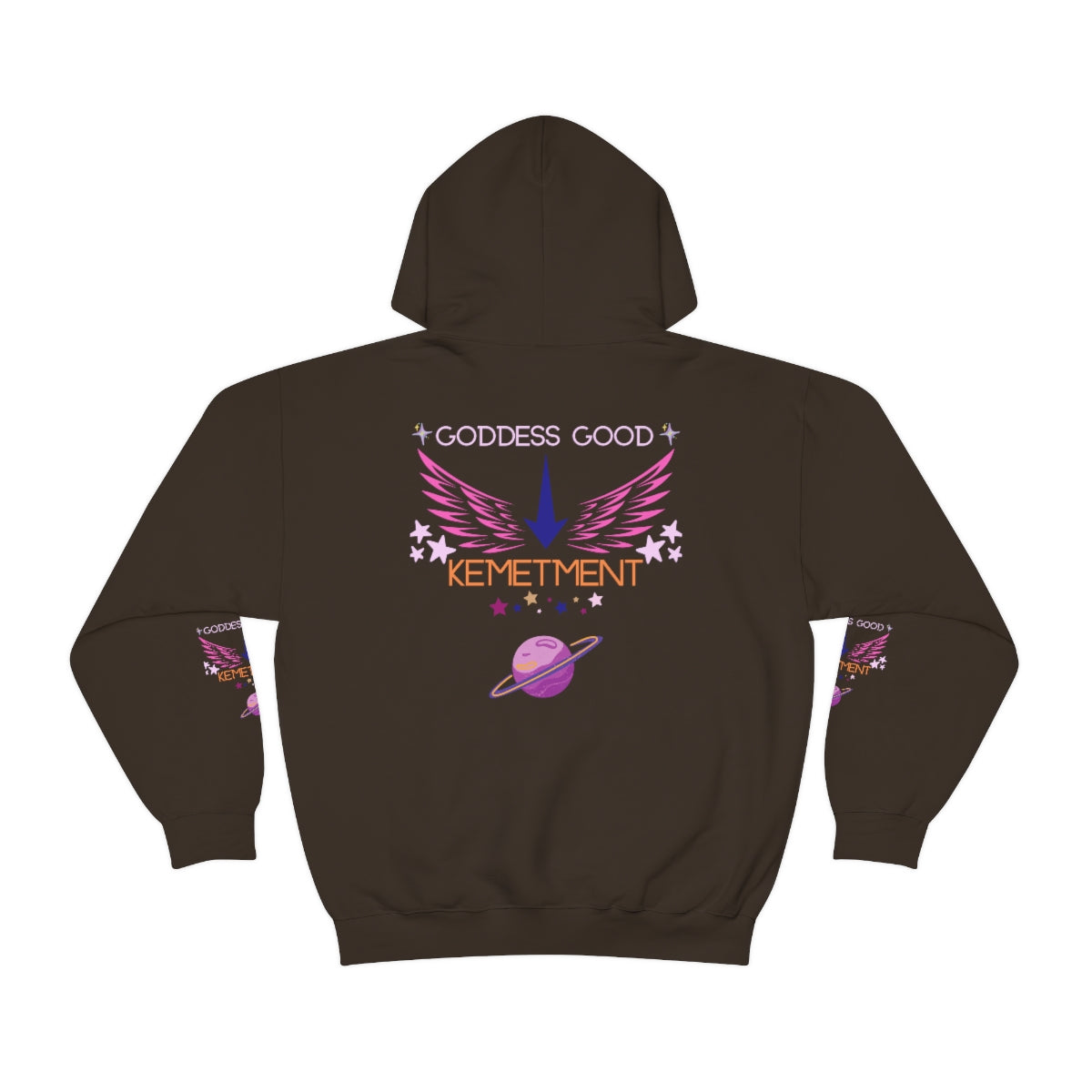 GODDESS GOOD DOUBLE SIDED Heavy Blend™ Hooded Sweatshirt with arm logos on both sleeves