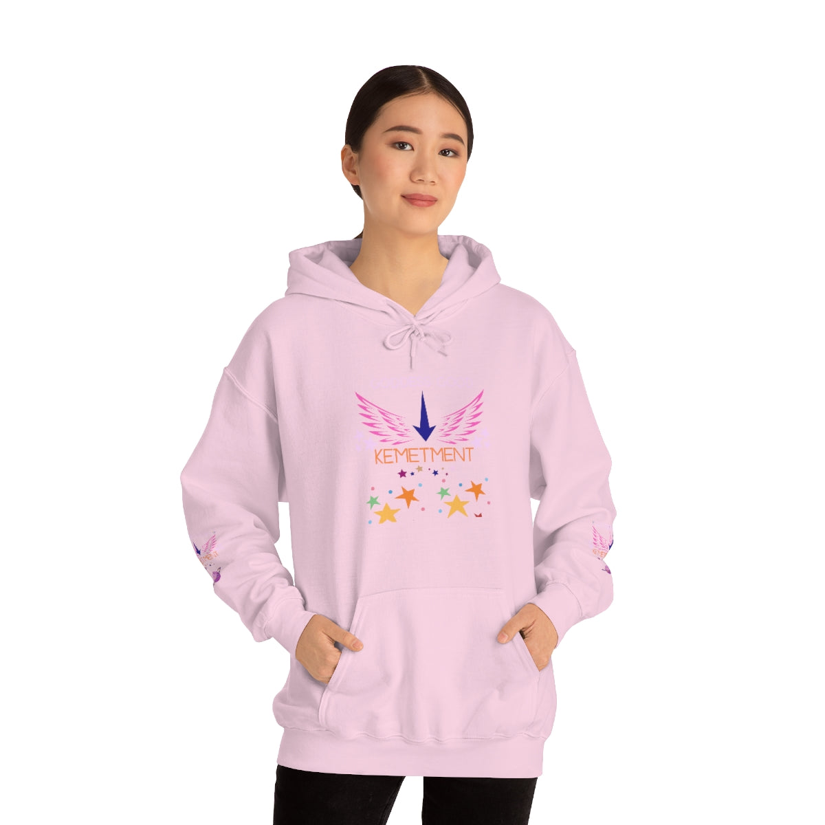 GODDESS GOOD DOUBLE SIDED Heavy Blend™ Hooded Sweatshirt with arm logos on both sleeves