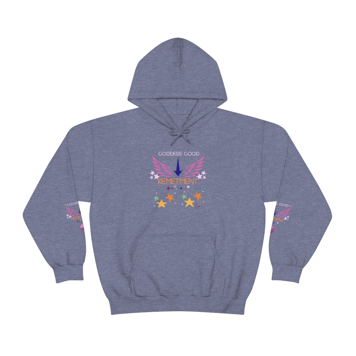 GODDESS GOOD DOUBLE SIDED Heavy Blend™ Hooded Sweatshirt with arm logos on both sleeves