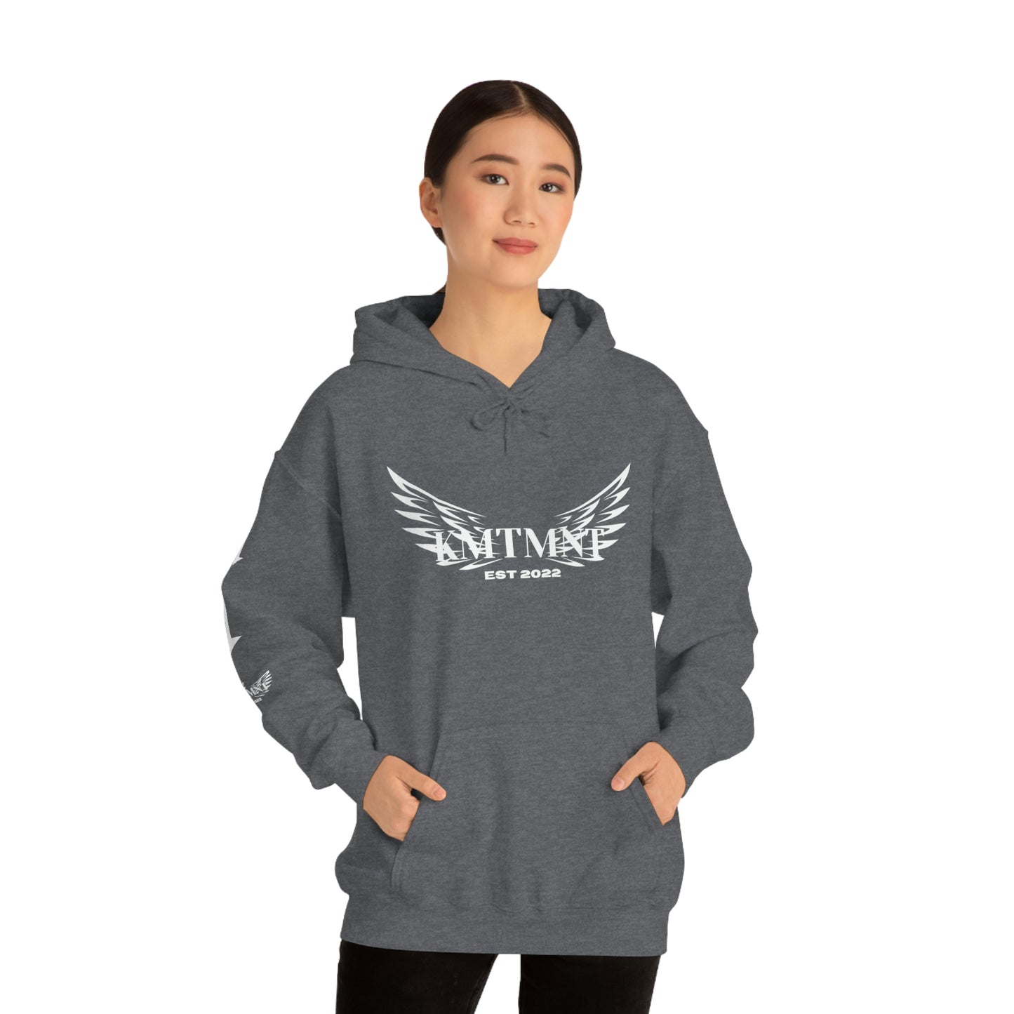 WINGED KEMETMENT Double sided with right arm arrows and winged decal Unisex Heavy Blend™ Hooded Sweatshirt