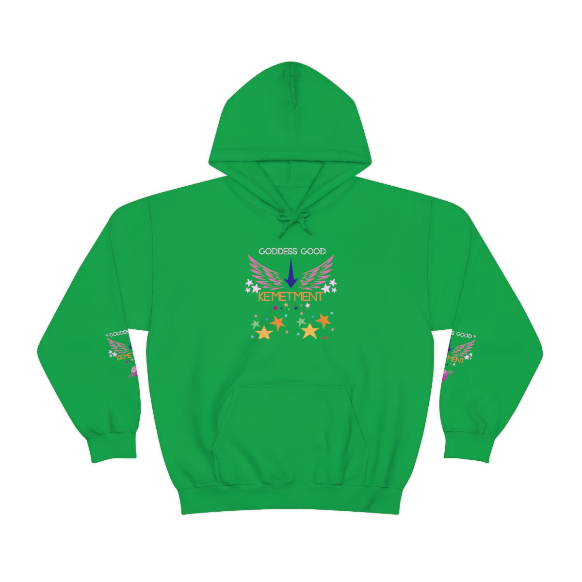 GODDESS GOOD DOUBLE SIDED Heavy Blend™ Hooded Sweatshirt with arm logos on both sleeves