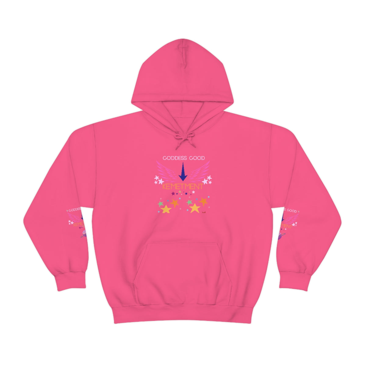 GODDESS GOOD DOUBLE SIDED Heavy Blend™ Hooded Sweatshirt with arm logos on both sleeves