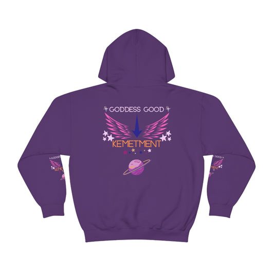 GODDESS GOOD DOUBLE SIDED Heavy Blend™ Hooded Sweatshirt with arm logos on both sleeves