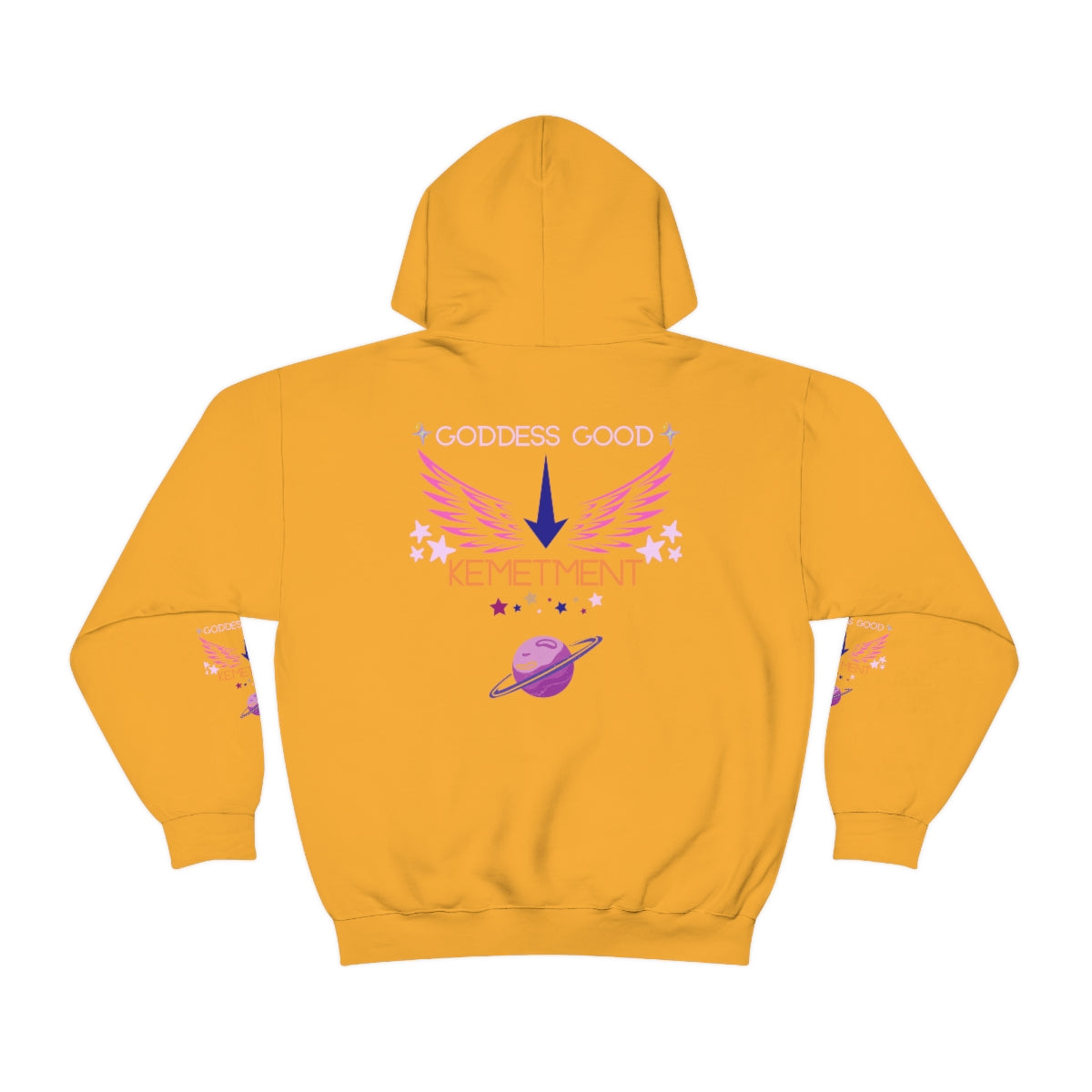 GODDESS GOOD DOUBLE SIDED Heavy Blend™ Hooded Sweatshirt with arm logos on both sleeves