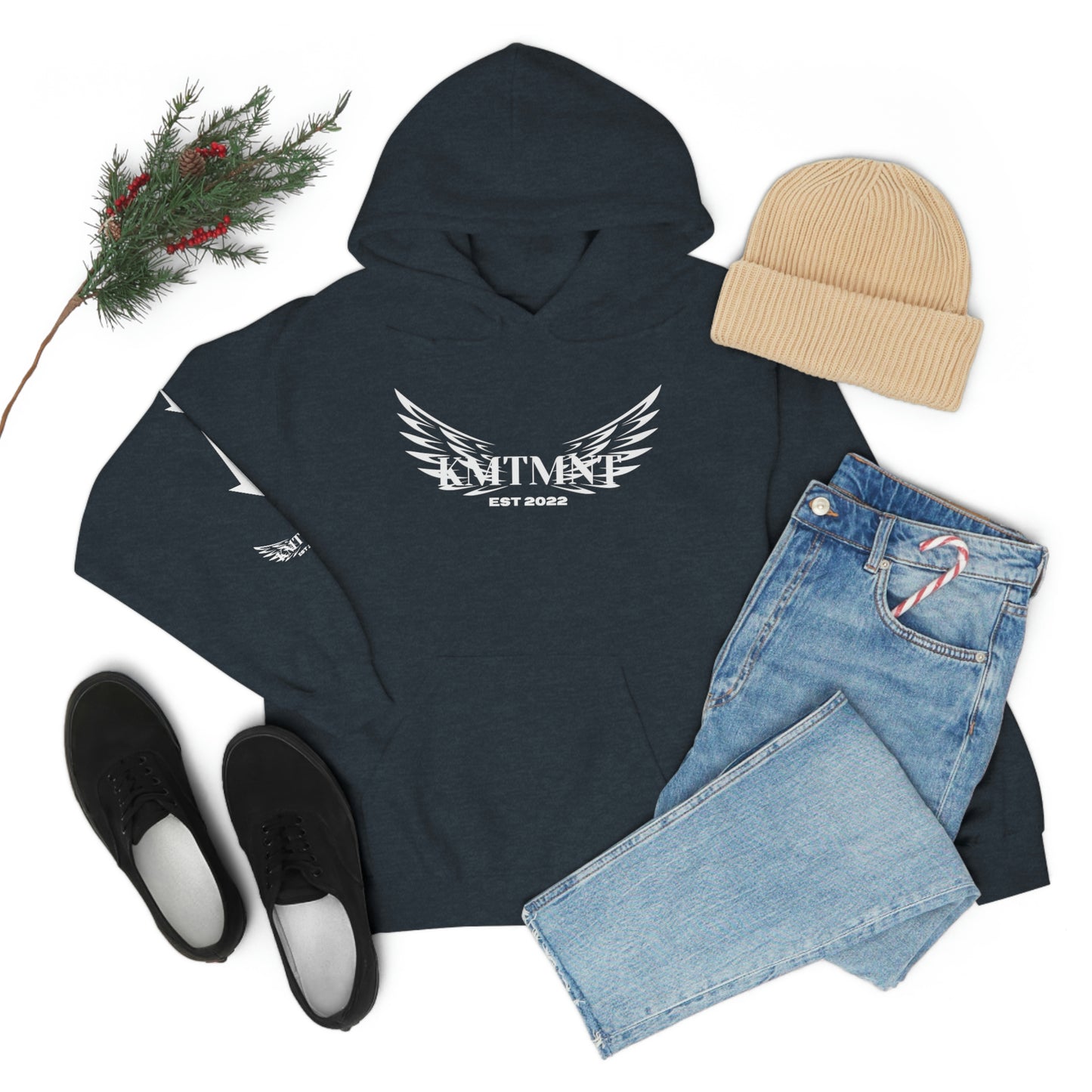 WINGED KEMETMENT Double sided with right arm arrows and winged decal Unisex Heavy Blend™ Hooded Sweatshirt