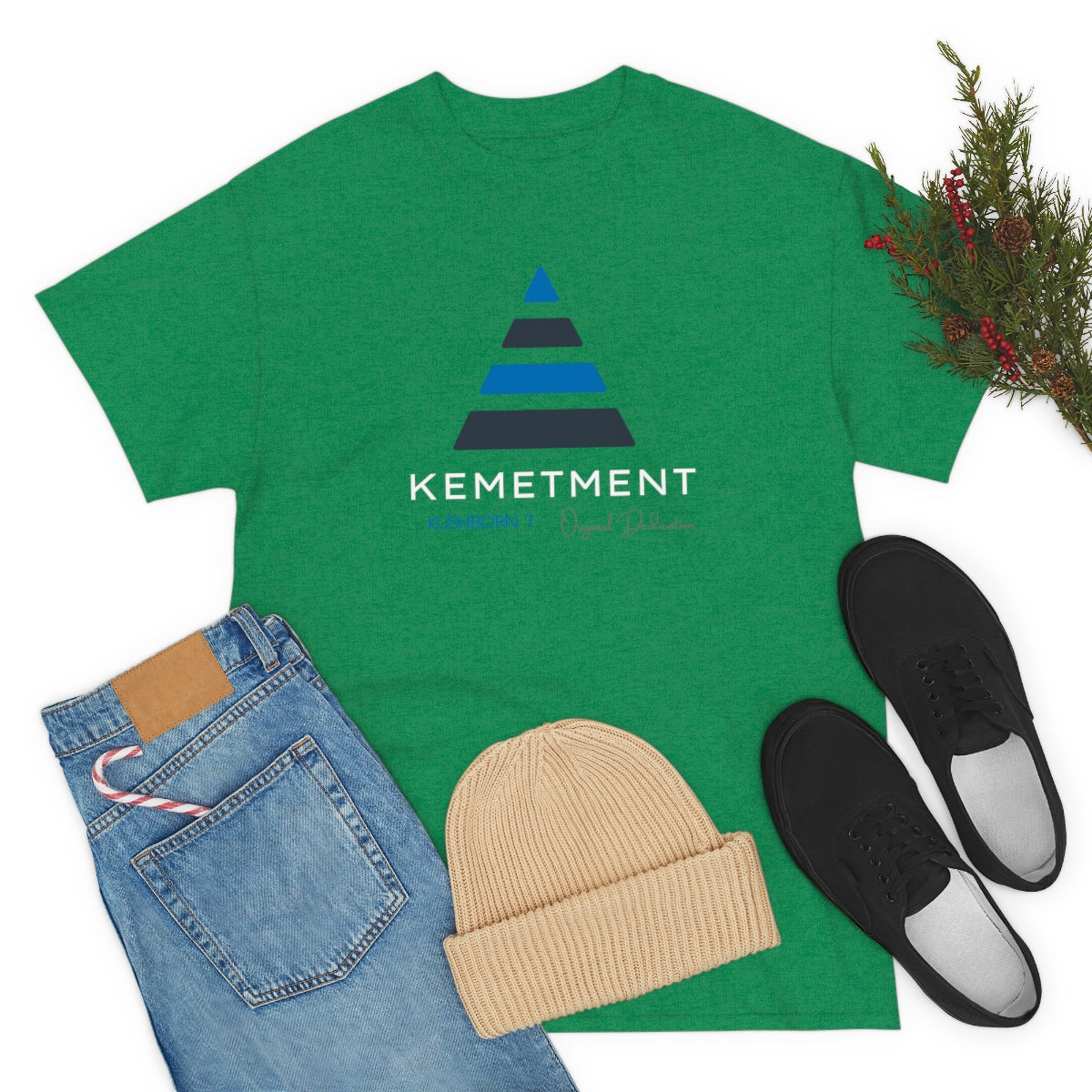 Front/ Back Kemetment Pyramid Logo Mens Heavy Cotton Tee...