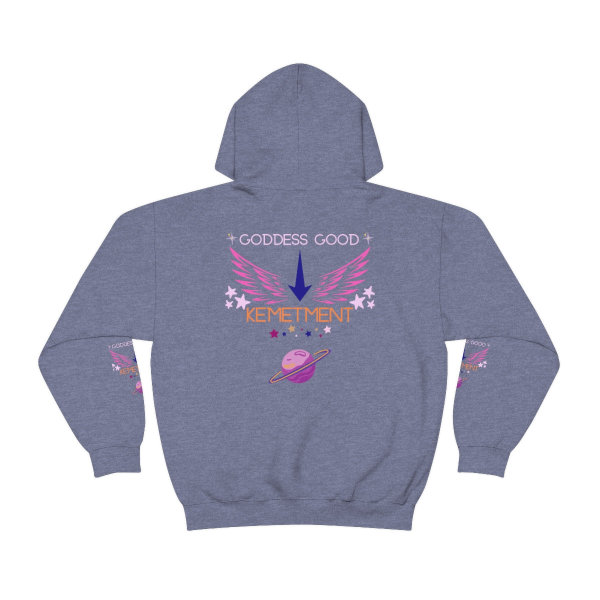 GODDESS GOOD DOUBLE SIDED Heavy Blend™ Hooded Sweatshirt with arm logos on both sleeves