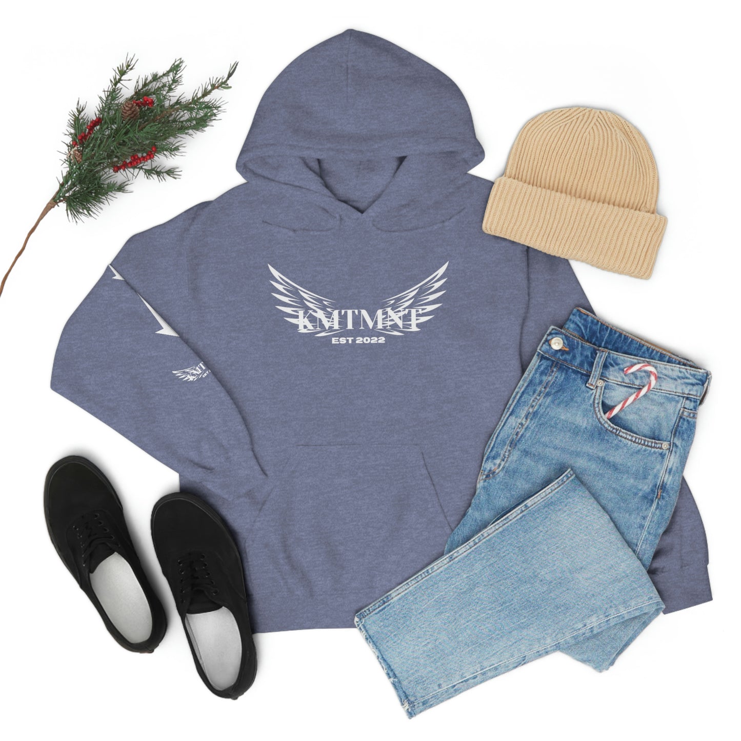 WINGED KEMETMENT Double sided with right arm arrows and winged decal Unisex Heavy Blend™ Hooded Sweatshirt