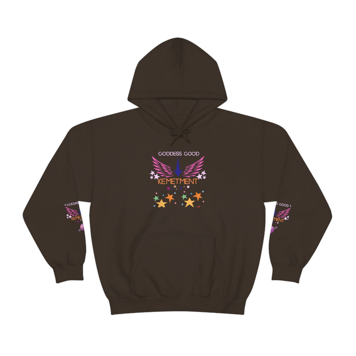 GODDESS GOOD DOUBLE SIDED Heavy Blend™ Hooded Sweatshirt with arm logos on both sleeves