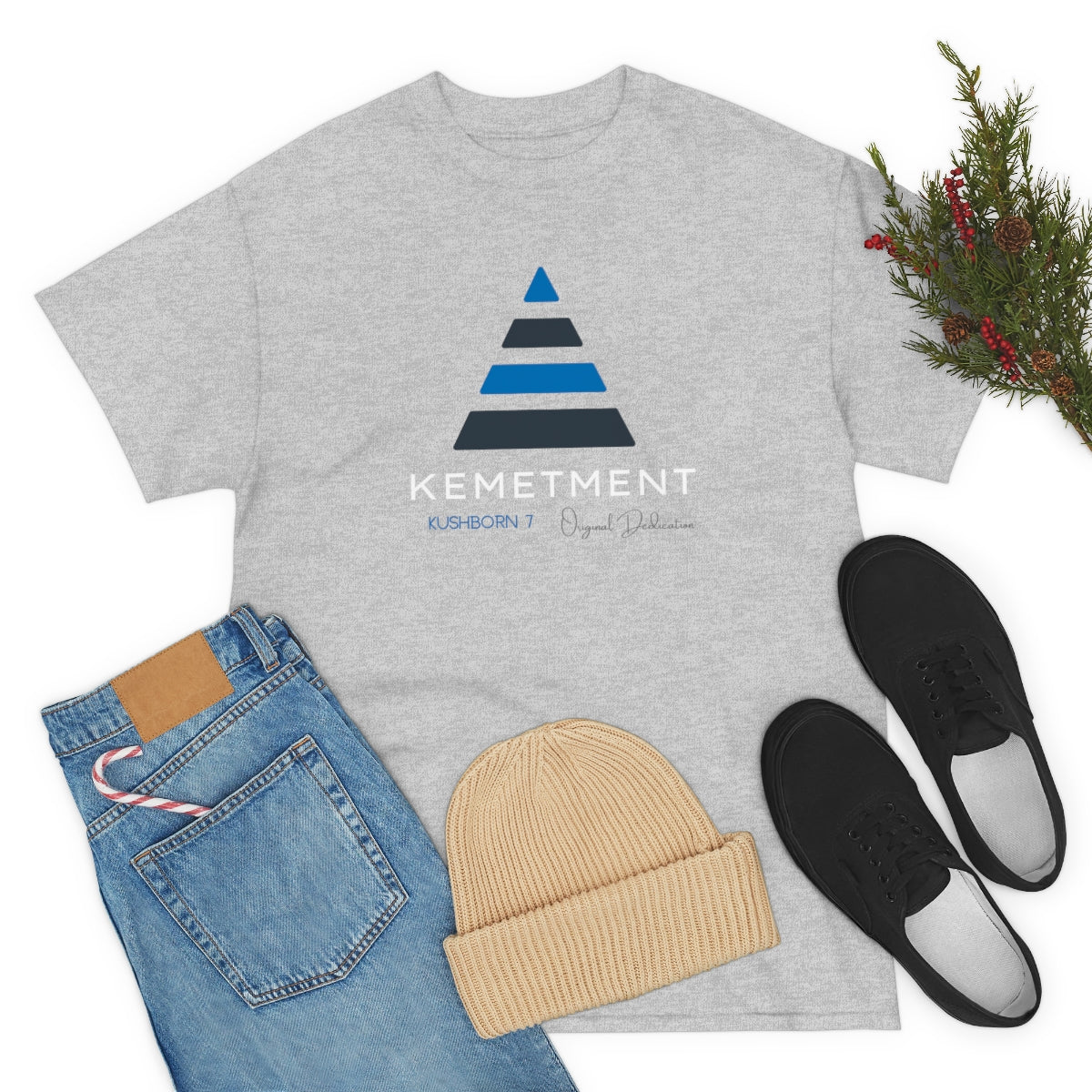 Front/ Back Kemetment Pyramid Logo Mens Heavy Cotton Tee...