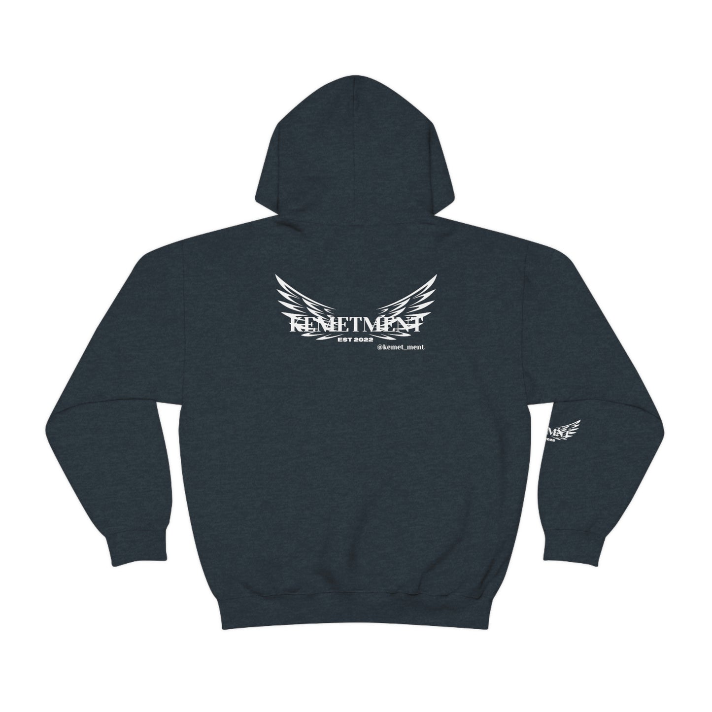 WINGED KEMETMENT Double sided with right arm arrows and winged decal Unisex Heavy Blend™ Hooded Sweatshirt