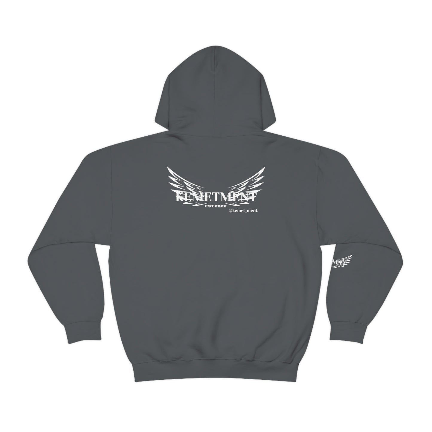 WINGED KEMETMENT Double sided with right arm arrows and winged decal Unisex Heavy Blend™ Hooded Sweatshirt