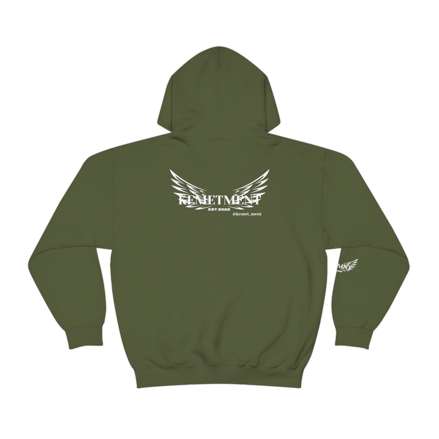 WINGED KEMETMENT Double sided with right arm arrows and winged decal Unisex Heavy Blend™ Hooded Sweatshirt