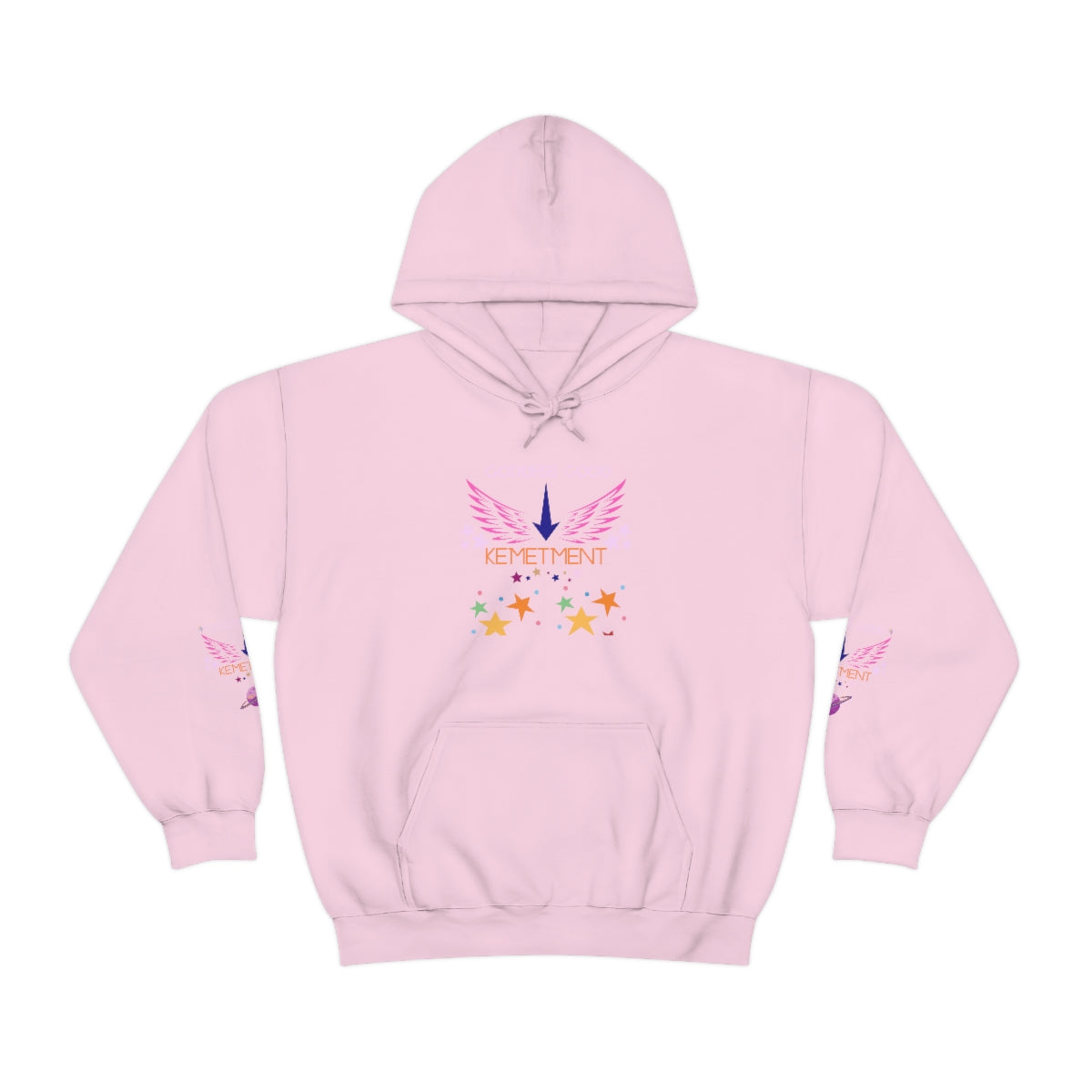 GODDESS GOOD DOUBLE SIDED Heavy Blend™ Hooded Sweatshirt with arm logos on both sleeves