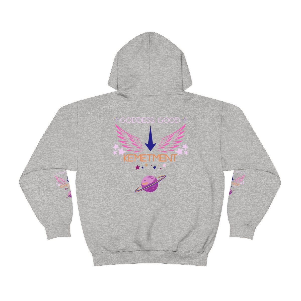 GODDESS GOOD DOUBLE SIDED Heavy Blend™ Hooded Sweatshirt with arm logos on both sleeves