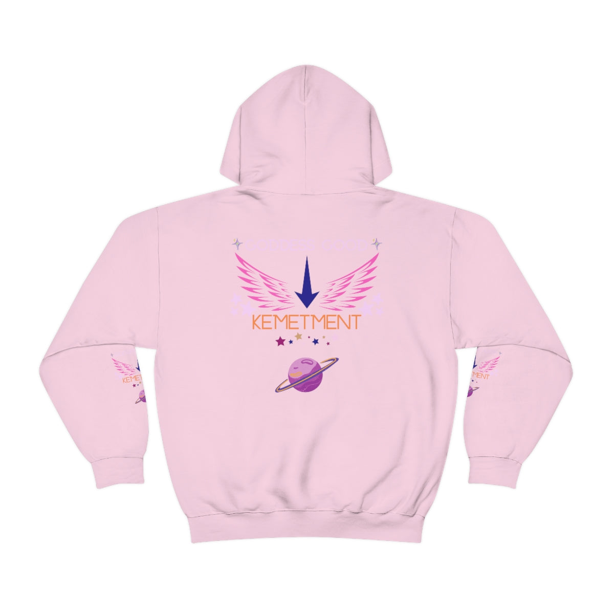 GODDESS GOOD DOUBLE SIDED Heavy Blend™ Hooded Sweatshirt with arm logos on both sleeves