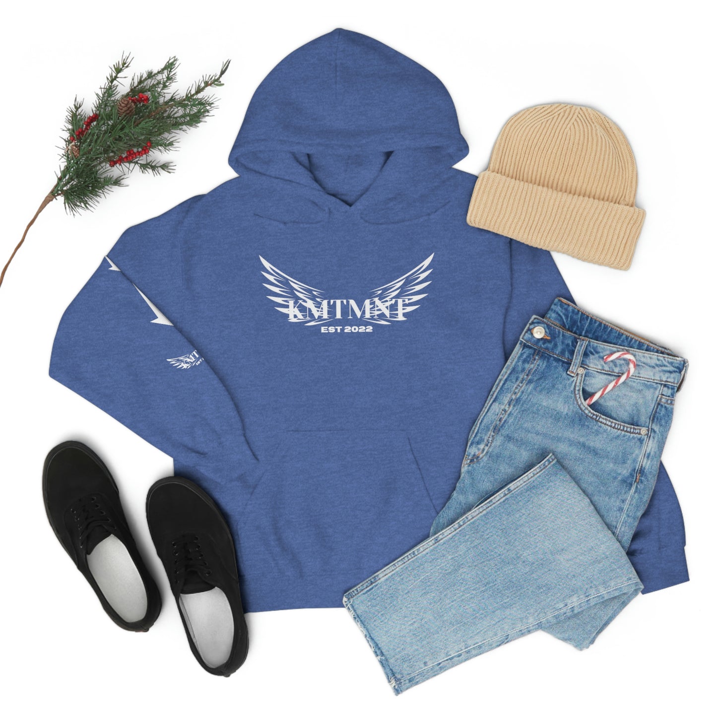 WINGED KEMETMENT Double sided with right arm arrows and winged decal Unisex Heavy Blend™ Hooded Sweatshirt