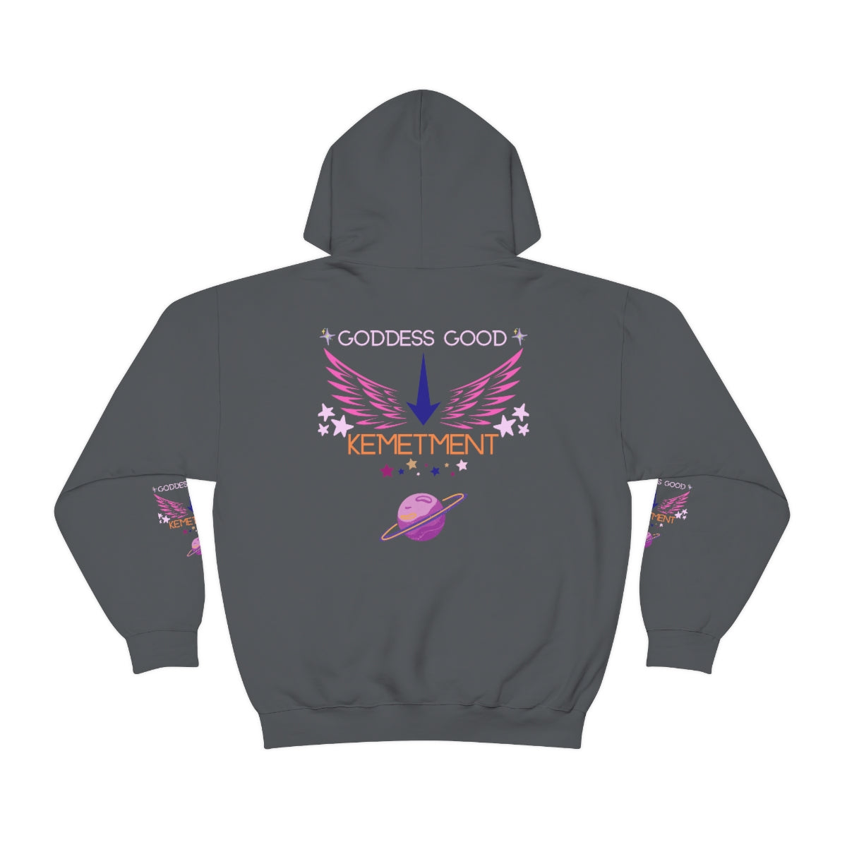 GODDESS GOOD DOUBLE SIDED Heavy Blend™ Hooded Sweatshirt with arm logos on both sleeves