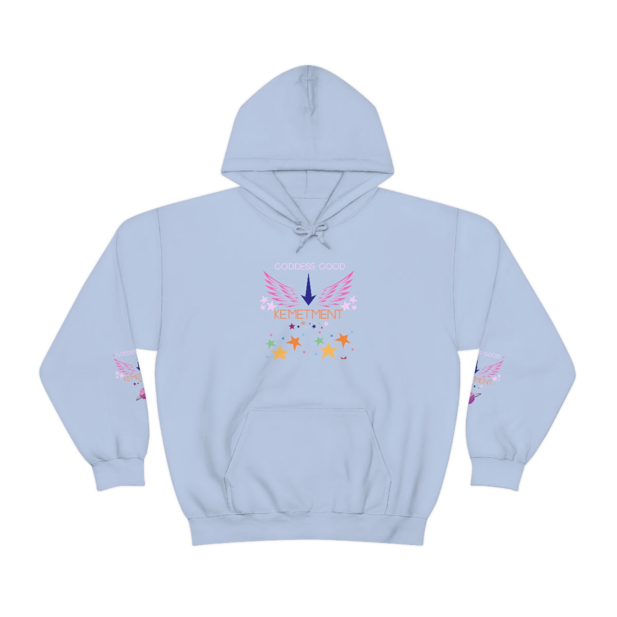 GODDESS GOOD DOUBLE SIDED Heavy Blend™ Hooded Sweatshirt with arm logos on both sleeves