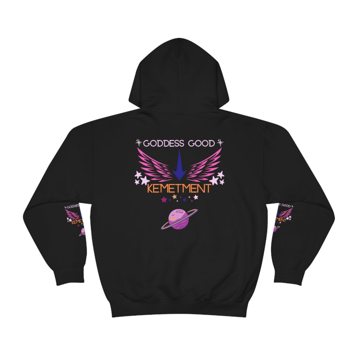 GODDESS GOOD DOUBLE SIDED Heavy Blend™ Hooded Sweatshirt with arm logos on both sleeves